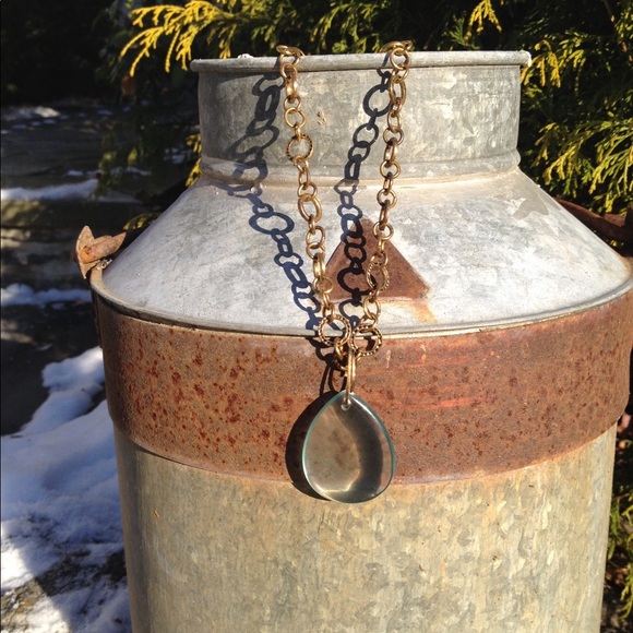 Handmade antique chain with glass pendant - Picture 2 of 5